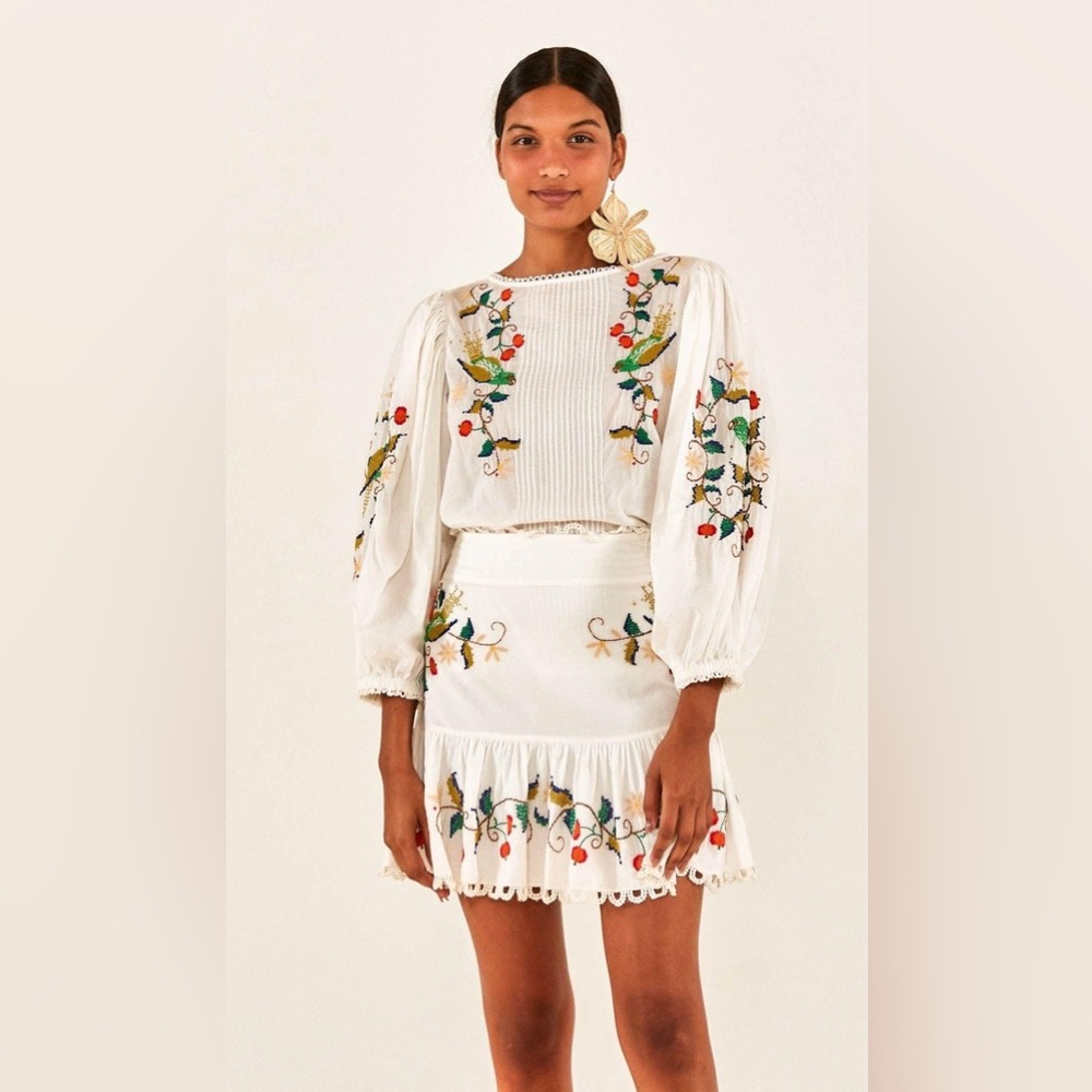NWOT FARM RIO Pitanga Embroidery Mini Skirt Medium